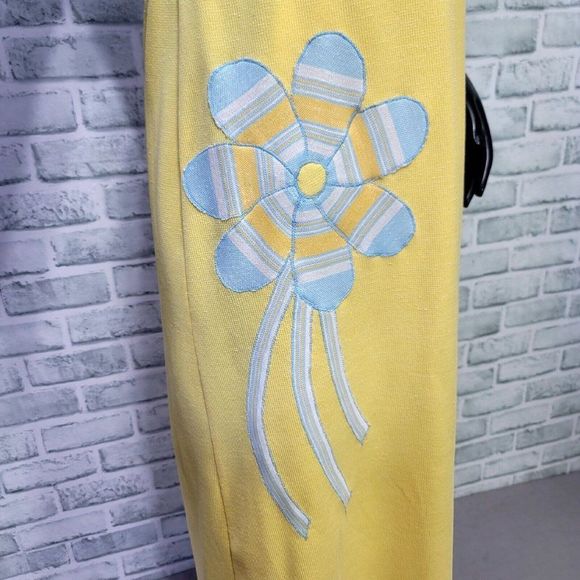 Vintage 60s 70s Womens M Knit Polyester Wrap Maxi Dress Hippie Flower Applique - Picture 7 of 14